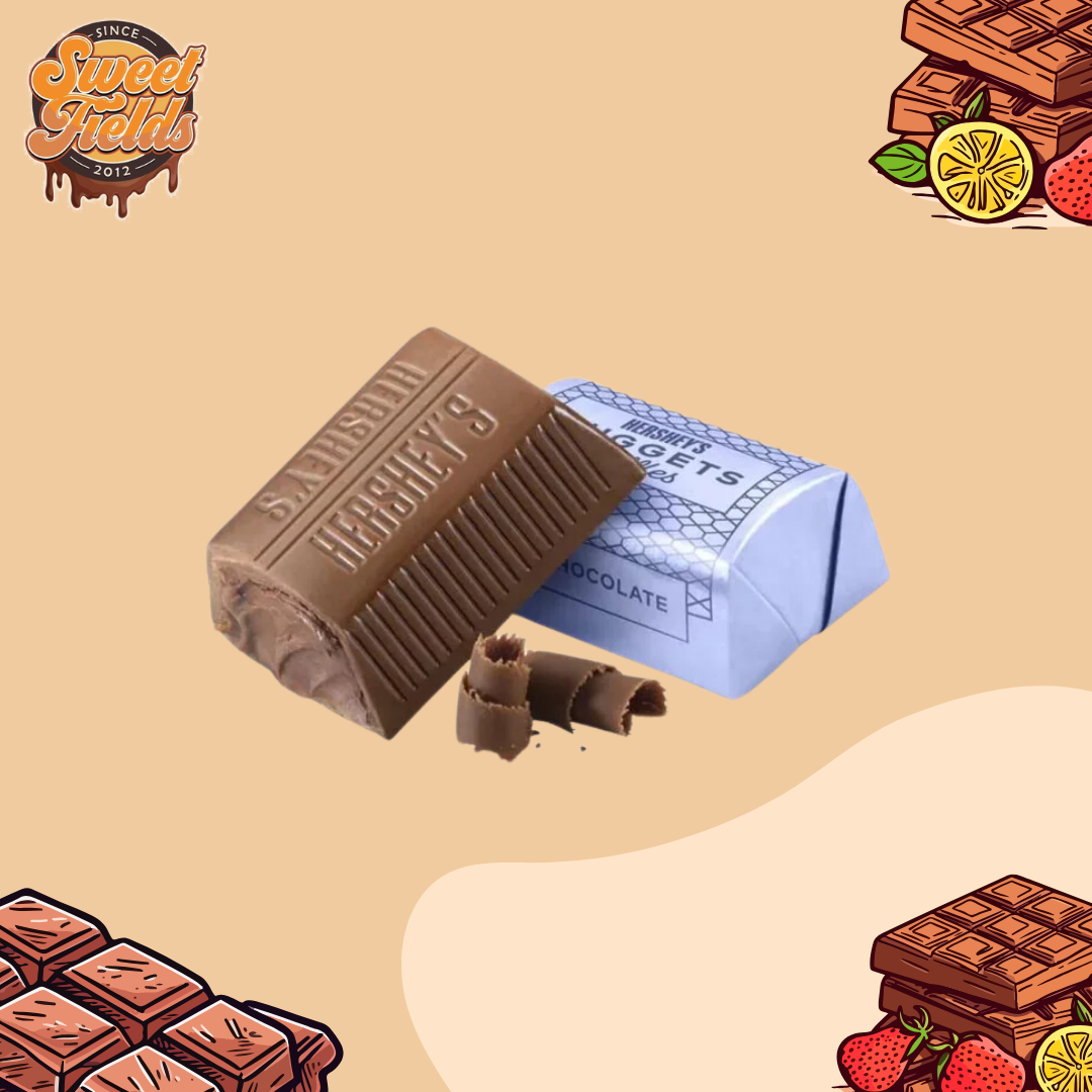 a wrapped and unwrapped nugget milk chocolate with a bite taken