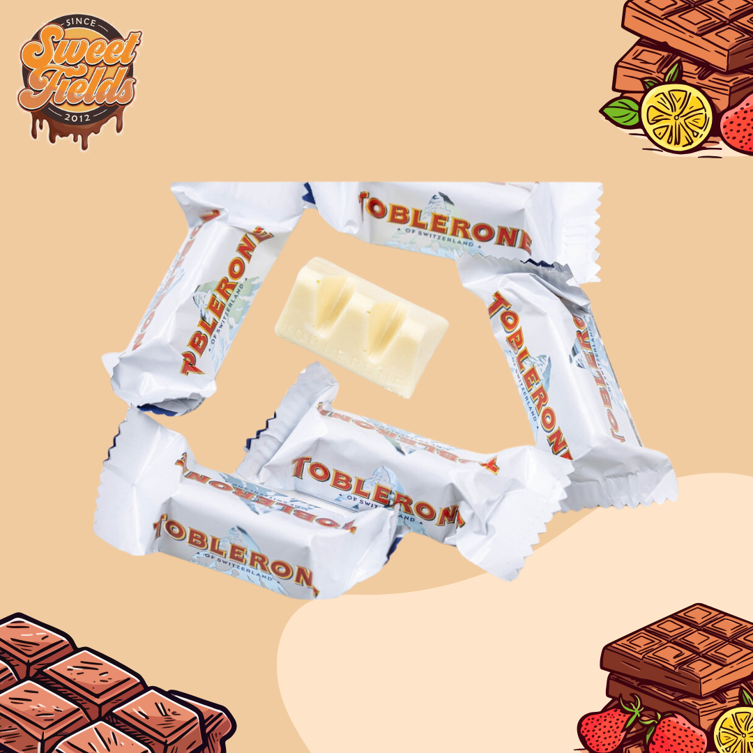 a bunch of toblerone tiny white chocolate pieces.