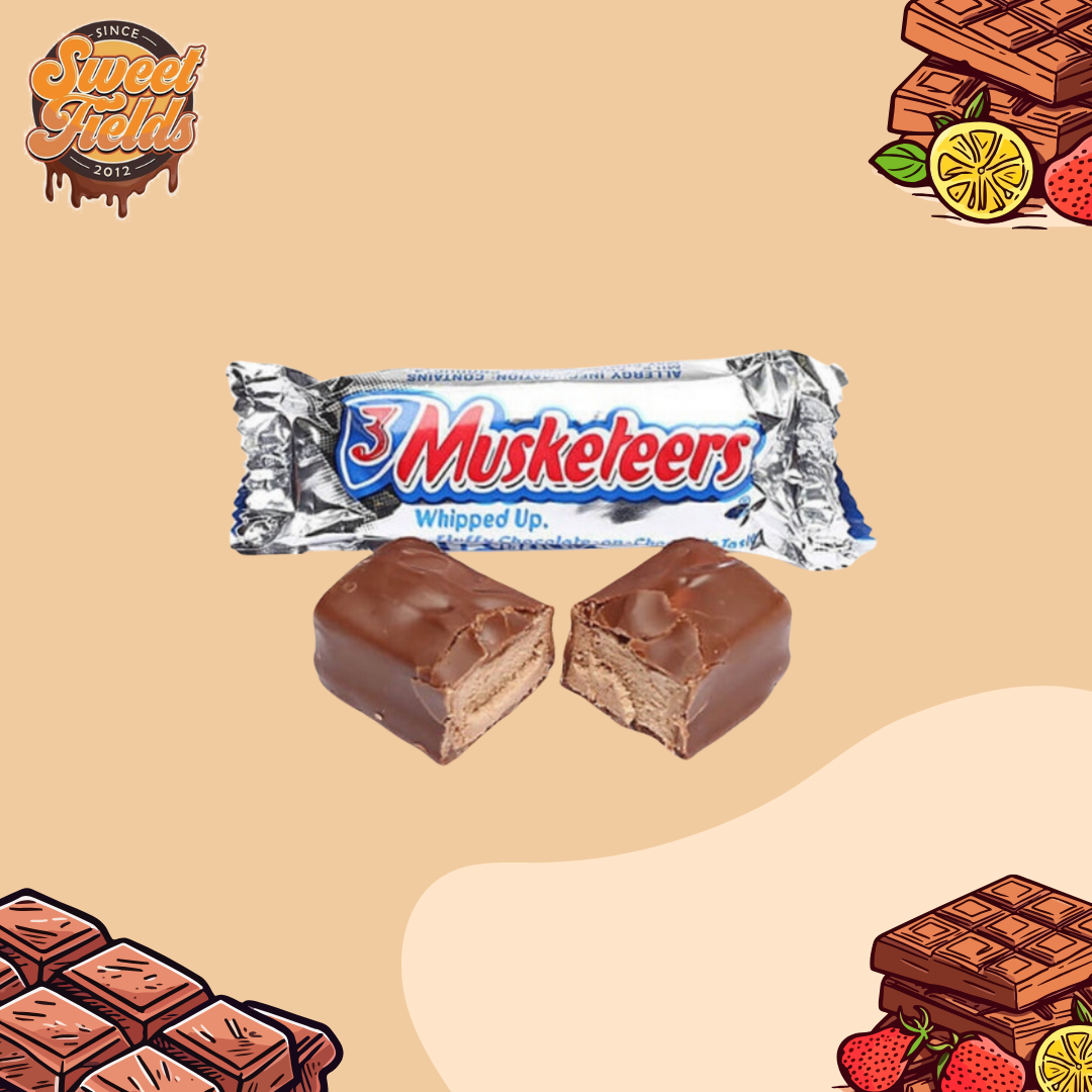 a 3musketeers mini and an unwrapped 3musketeers mini.