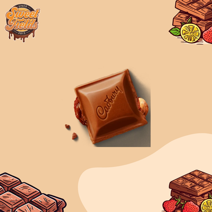 a small square piece of cadbury dairy milk fruit and nut.