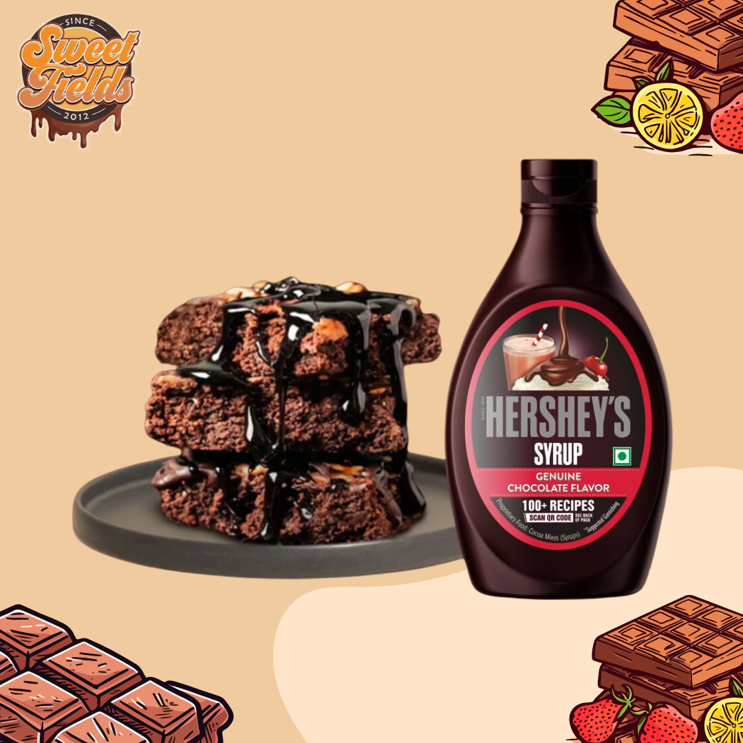 hersheys chocolate syrup drizzled on brownies