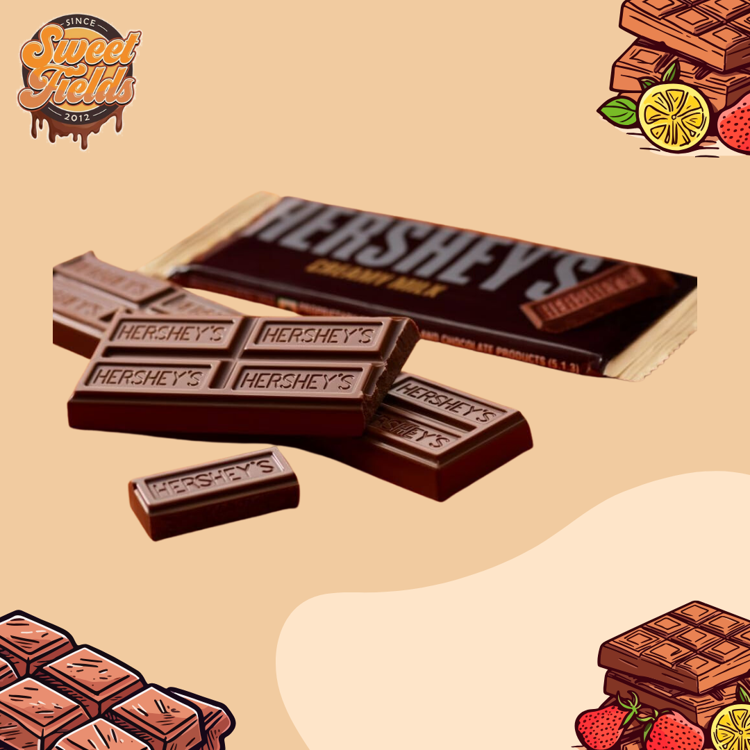 Hersheys creamy milk chocolate bar unwrapped for texture