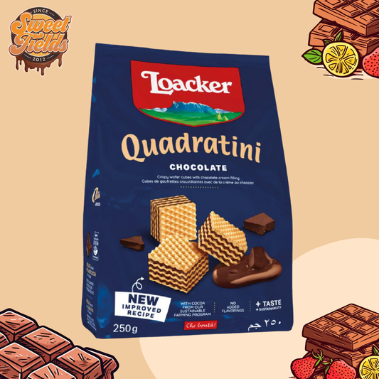 loacker quadratini chocolate wafers in a pouch