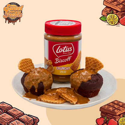 lotus biscoff crunchy spread on muffins