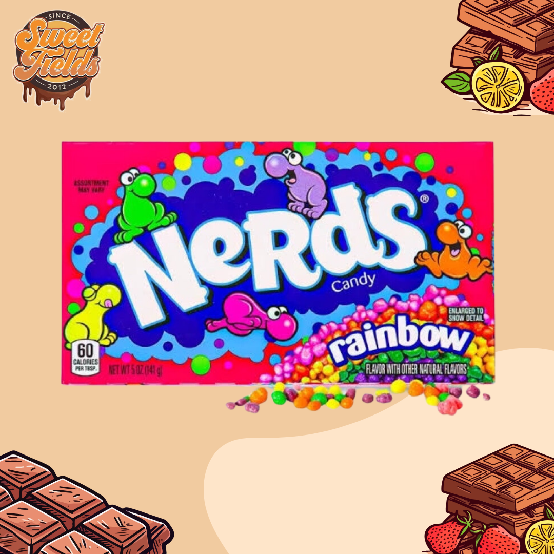 nerds candy in a box with some spilled out.