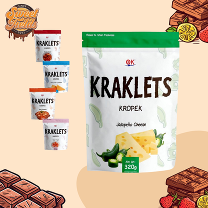 kraklets kropek jalapeno cheese with other flavors on background